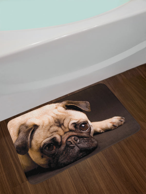 Pug Fluffy Bath Mat for Bathroom Decor Plush Mat with Non Slip Backing