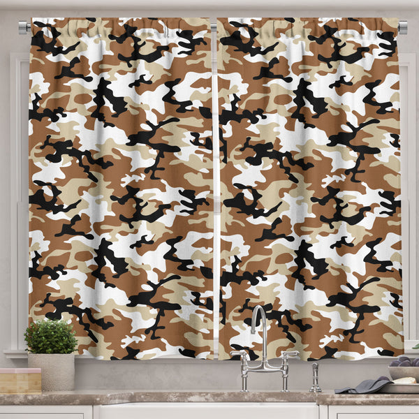 Camouflage Kitchen Window Curtains 2 Panel Set for Kitchen & Cafe Drapes