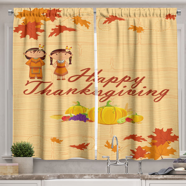 Thanksgiving Kitchen Window Curtains 2 Panel Set for Kitchen & Cafe Drapes