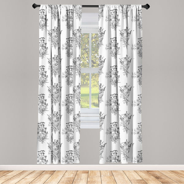 Floral Lightweight Curtains for Window Decor Microfiber 2 Panel Set for Living Room & Bedroom