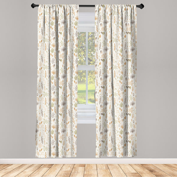 Botanical Lightweight Curtains for Window Decor Microfiber 2 Panel Set for Living Room & Bedroom