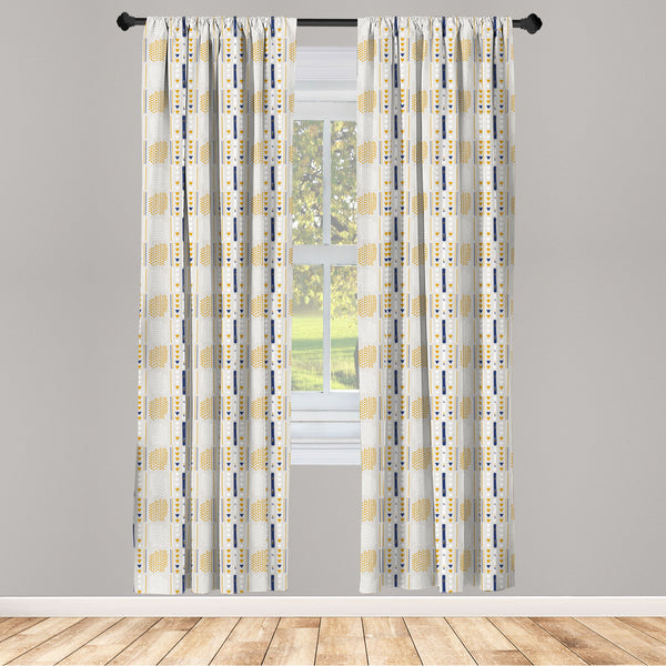 Yellow and White Lightweight Curtains for Window Decor Microfiber 2 Panel Set for Living Room & Bedroom