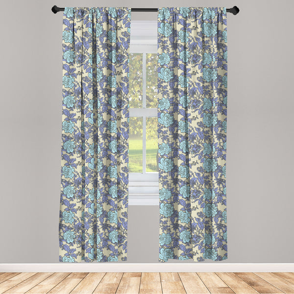 Floral Lightweight Curtains for Window Decor Microfiber 2 Panel Set for Living Room & Bedroom