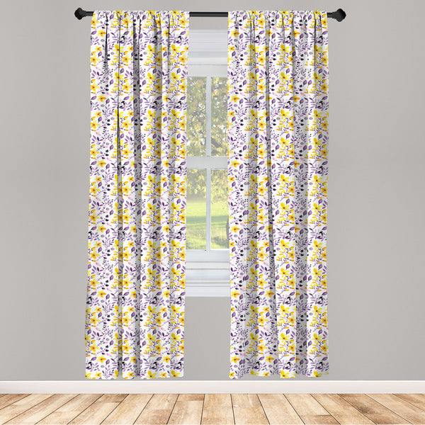 Flower Lightweight Curtains for Window Decor Microfiber 2 Panel Set for Living Room & Bedroom