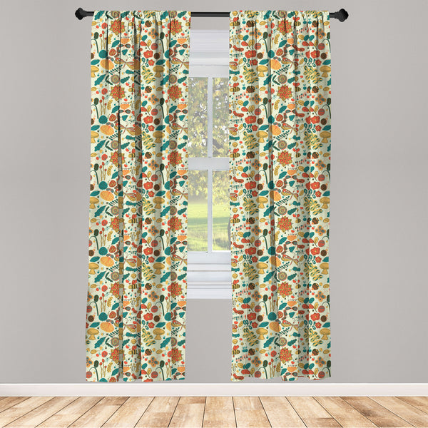 Vintage Mushroom Lightweight Curtains for Window Decor Microfiber 2 Panel Set for Living Room & Bedroom