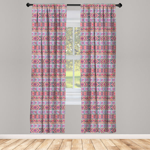 Tribal Lightweight Curtains for Window Decor Microfiber 2 Panel Set for Living Room & Bedroom