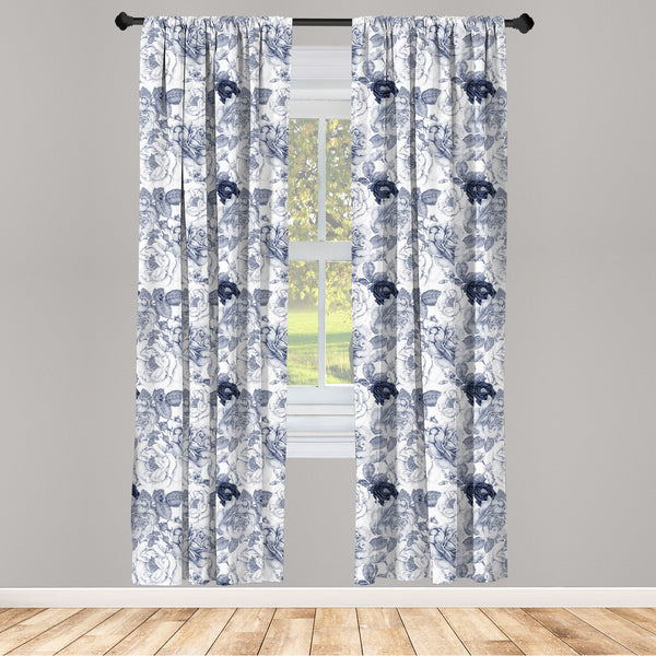 Shabby Flora Lightweight Curtains for Window Decor Microfiber 2 Panel Set for Living Room & Bedroom