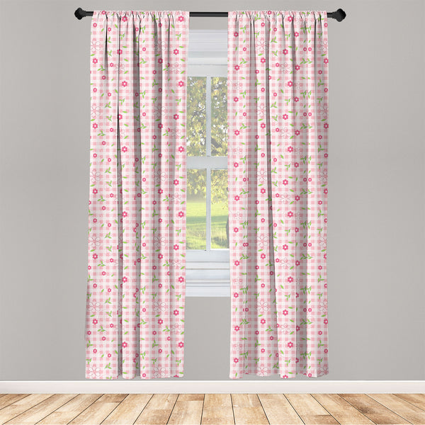 Floral Lightweight Curtains for Window Decor Microfiber 2 Panel Set for Living Room & Bedroom