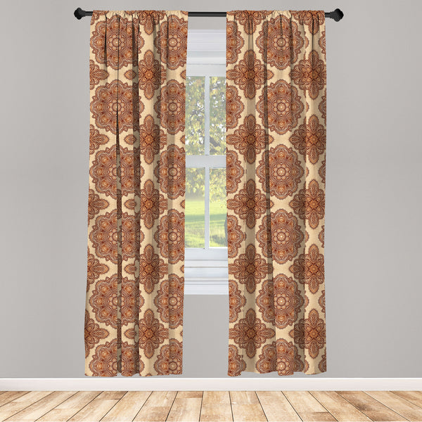 Ethnic Lightweight Curtains for Window Decor Microfiber 2 Panel Set for Living Room & Bedroom