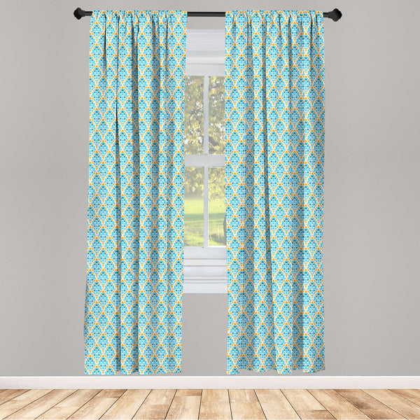 Yellow and Blue Lightweight Curtains for Window Decor Microfiber 2 Panel Set for Living Room & Bedroom