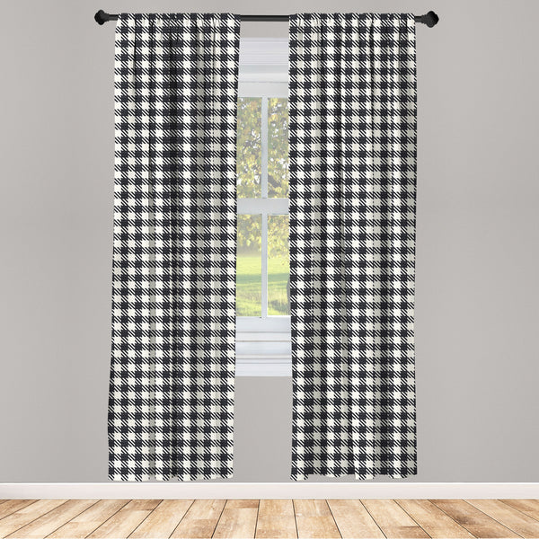 Checkered Lightweight Curtains for Window Decor Microfiber 2 Panel Set for Living Room & Bedroom