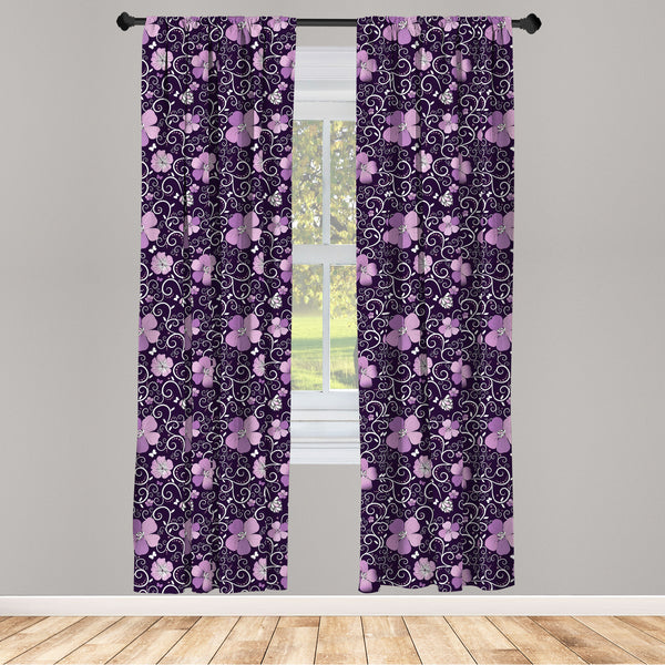 Floral Lightweight Curtains for Window Decor Microfiber 2 Panel Set for Living Room & Bedroom