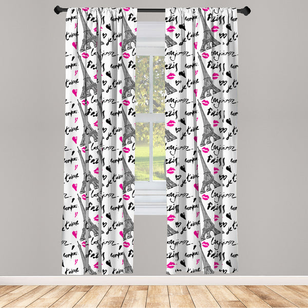 Paris Lightweight Curtains for Window Decor Microfiber 2 Panel Set for Living Room & Bedroom