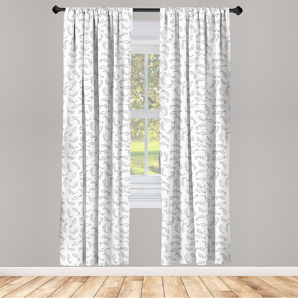 Grey and White Lightweight Curtains for Window Decor Microfiber 2 Panel Set for Living Room & Bedroom