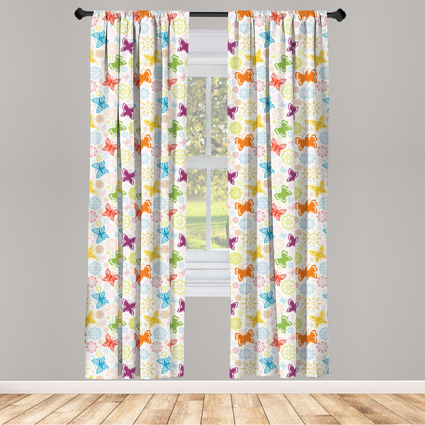 Butterfly Lightweight Curtains for Window Decor Microfiber 2 Panel Set for Living Room & Bedroom