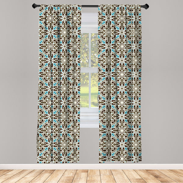 Brown and Blue Lightweight Curtains for Window Decor Microfiber 2 Panel Set for Living Room & Bedroom