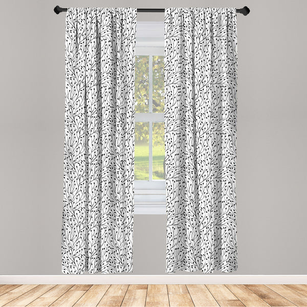 Black and White Lightweight Curtains for Window Decor Microfiber 2 Panel Set for Living Room & Bedroom