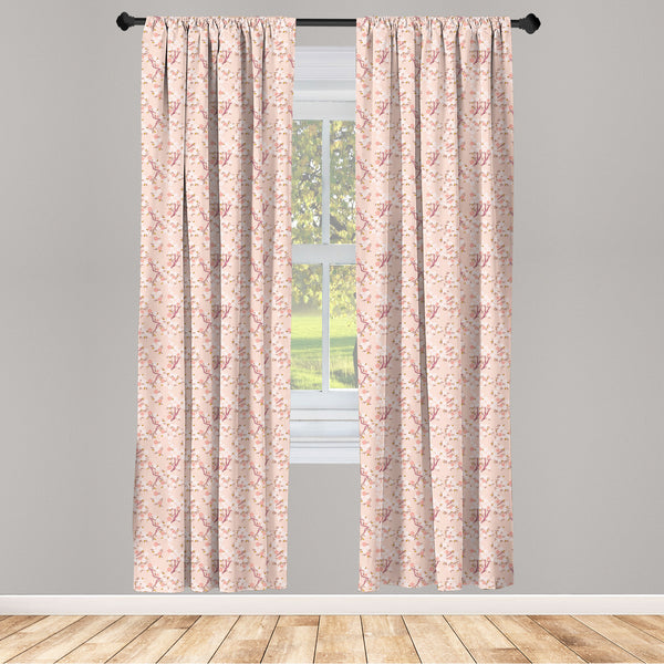 Cherry Blossom Lightweight Curtains for Window Decor Microfiber 2 Panel Set for Living Room & Bedroom