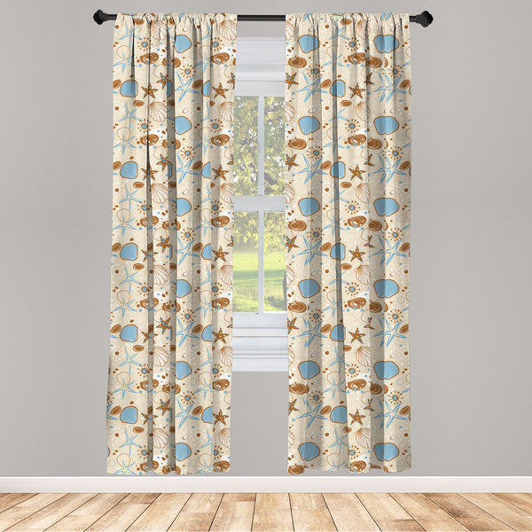 Seashells Lightweight Curtains for Window Decor Microfiber 2 Panel Set for Living Room & Bedroom