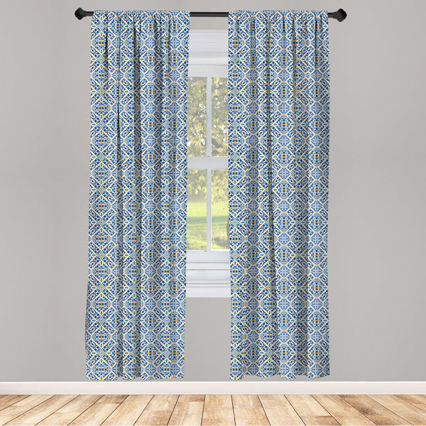 Ethnic Lightweight Curtains for Window Decor Microfiber 2 Panel Set for Living Room & Bedroom