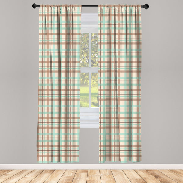 Plaid Lightweight Curtains for Window Decor Microfiber 2 Panel Set for Living Room & Bedroom