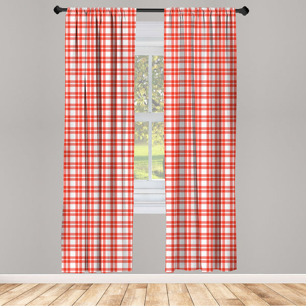 Plaid Lightweight Curtains for Window Decor Microfiber 2 Panel Set for Living Room & Bedroom