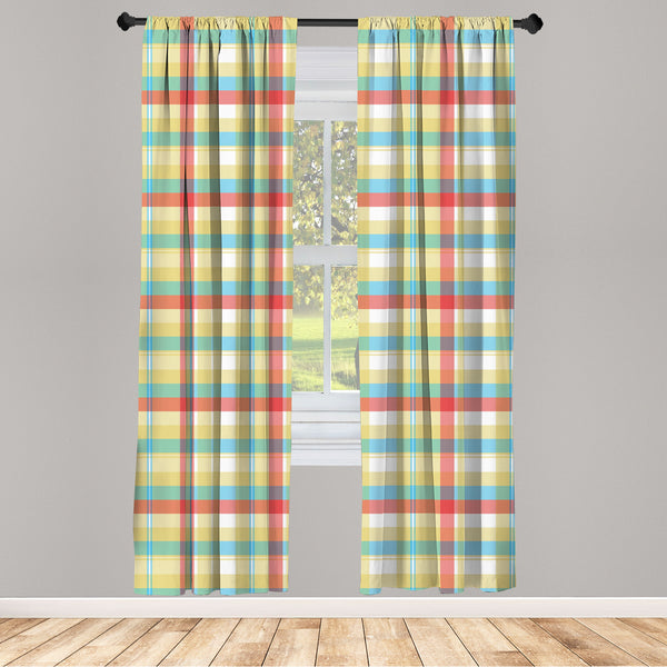 Plaid Lightweight Curtains for Window Decor Microfiber 2 Panel Set for Living Room & Bedroom