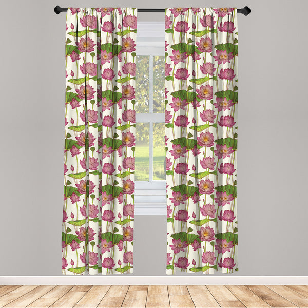 Lotus Flower Lightweight Curtains for Window Decor Microfiber 2 Panel Set for Living Room & Bedroom