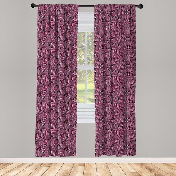 Pink Zebra Lightweight Curtains for Window Decor Microfiber 2 Panel Set for Living Room & Bedroom