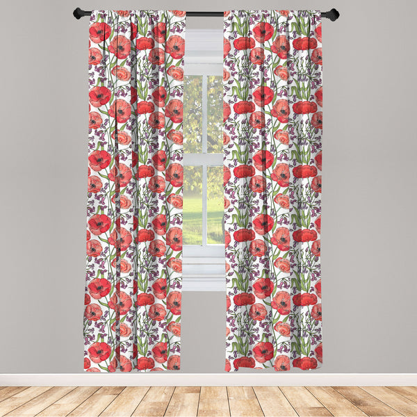 Watercolor Flowers Lightweight Curtains for Window Decor Microfiber 2 Panel Set for Living Room & Bedroom