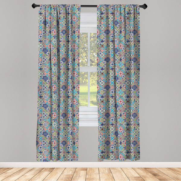 Oriental Lightweight Curtains for Window Decor Microfiber 2 Panel Set for Living Room & Bedroom