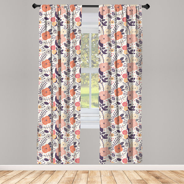 Flower Lightweight Curtains for Window Decor Microfiber 2 Panel Set for Living Room & Bedroom