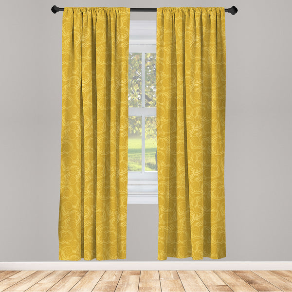 Yellow Damask Lightweight Curtains for Window Decor Microfiber 2 Panel Set for Living Room & Bedroom