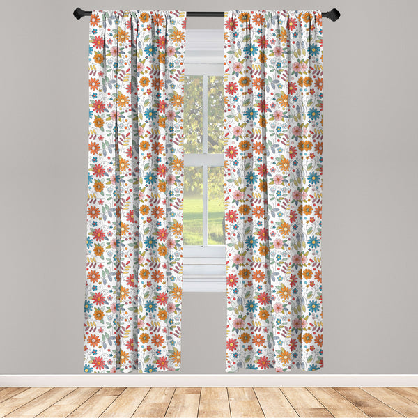 Flower Lightweight Curtains for Window Decor Microfiber 2 Panel Set for Living Room & Bedroom