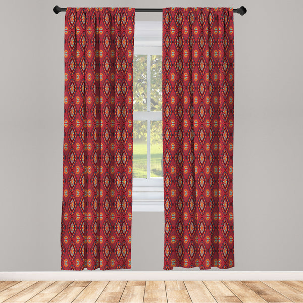 Ethnic Lightweight Curtains for Window Decor Microfiber 2 Panel Set for Living Room & Bedroom