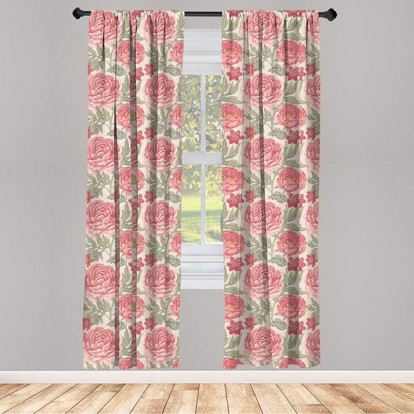 Floral Lightweight Curtains for Window Decor Microfiber 2 Panel Set for Living Room & Bedroom