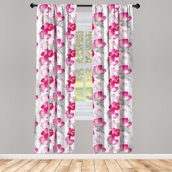 Flower Lightweight Curtains for Window Decor Microfiber 2 Panel Set for Living Room & Bedroom