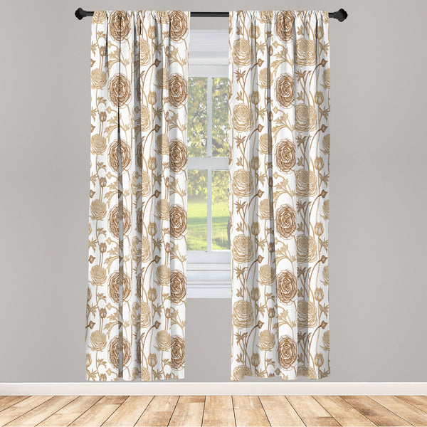 Brown and White Lightweight Curtains for Window Decor Microfiber 2 Panel Set for Living Room & Bedroom