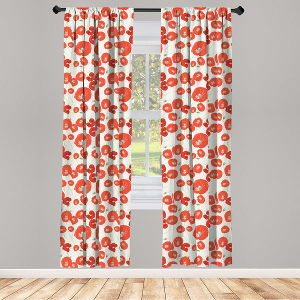 Poppy Flower Lightweight Curtains for Window Decor Microfiber 2 Panel Set for Living Room & Bedroom