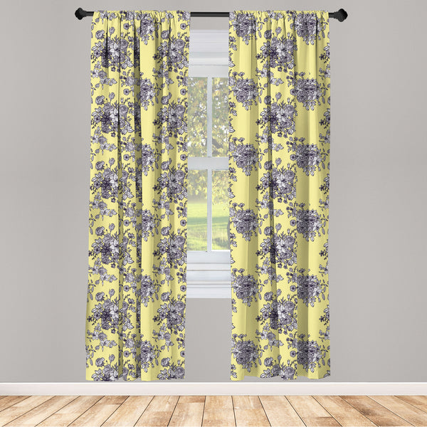 Floral Lightweight Curtains for Window Decor Microfiber 2 Panel Set for Living Room & Bedroom