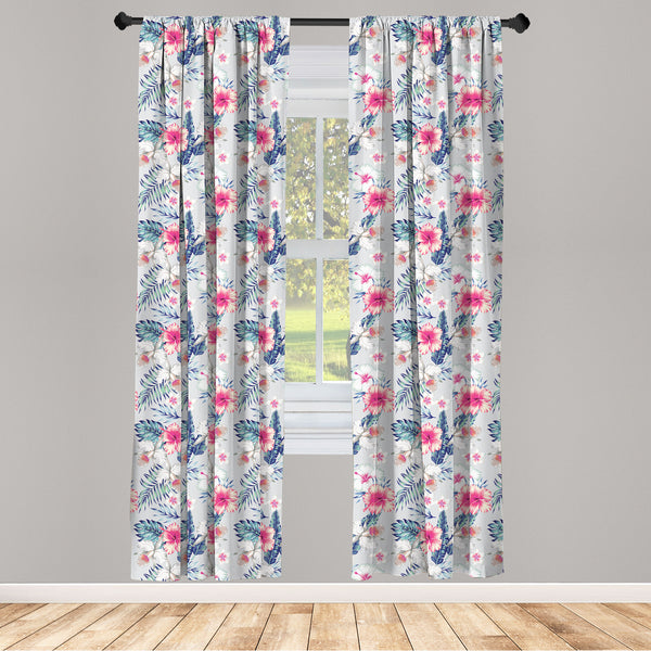 Tropical Lightweight Curtains for Window Decor Microfiber 2 Panel Set for Living Room & Bedroom