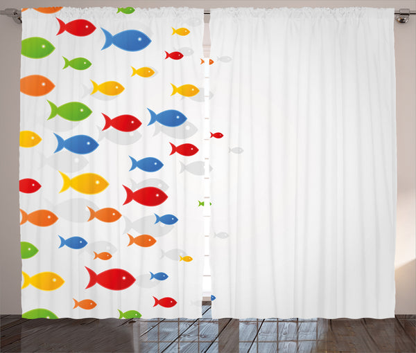 Fish Window Curtains 2 Panel Set for Bedroom and Living Room Decor