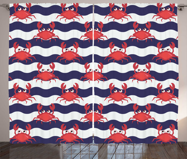 Crabs Window Curtains 2 Panel Set for Bedroom and Living Room Decor