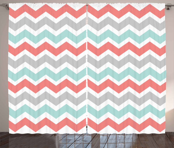 Chevron Window Curtains 2 Panel Set for Bedroom and Living Room Decor