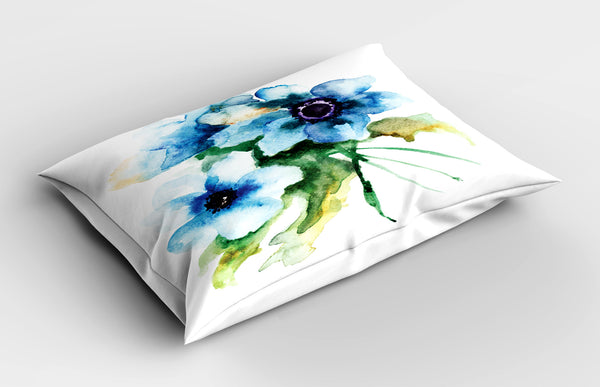 Watercolor Flower Printed Pillow Cover Decorative and Machine Washable Shams with Envelope Closure