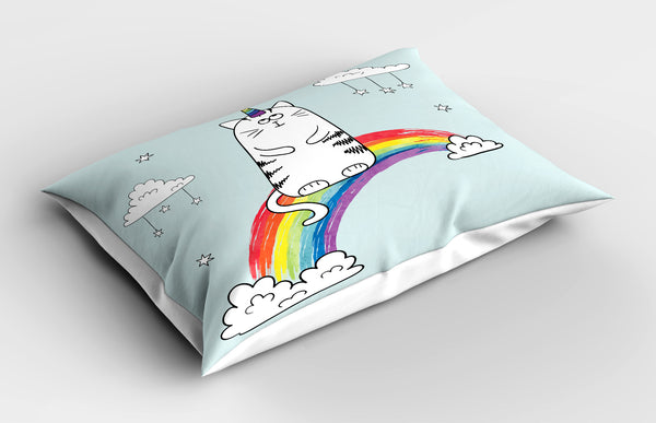 Unicorn Cat Printed Pillow Cover Decorative and Machine Washable Shams with Envelope Closure