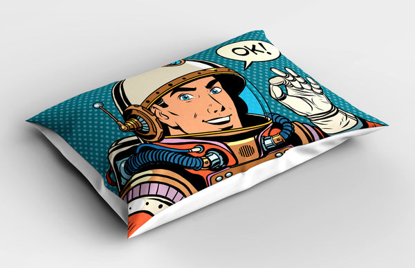 Astronaut Printed Pillow Cover Decorative and Machine Washable Shams with Envelope Closure