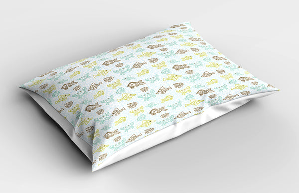 Fishes Printed Pillow Cover Decorative and Machine Washable Shams with Envelope Closure