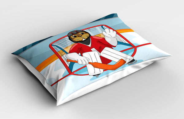 Hockey Printed Pillow Cover Decorative and Machine Washable Shams with Envelope Closure