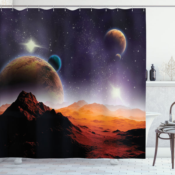 Galaxy Shower Curtain Water Repellent Fabric Bathroom Decor Set with 12 Hooks Machine Washable